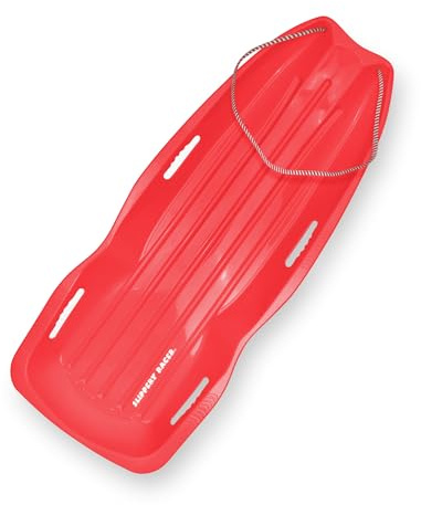 Slippery Racer Downhill Xtreme Flexible Adults and Kids Plastic Toboggan Snow Sled for Up to 2 Riders with Pull Rope and Handles, Red