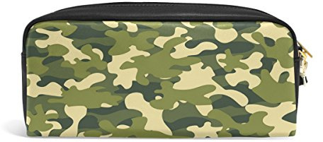 Domoko Mode Camouflage militaire Cuir PU Stylo Pochette Housse Trousse Maquillage de voyage Sac d'école