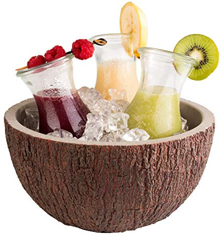 APS 30021 Schale „Coconut“, Kokosnuss Schale, Ø 23 cm, H: 12,5 cm, Flaschenkühler, Obstschale, Salatschüssel, Suppenschüssel, Beton mit möbelschonender Unterseite, Braun, Grau, 2,2 Liter, Beton
