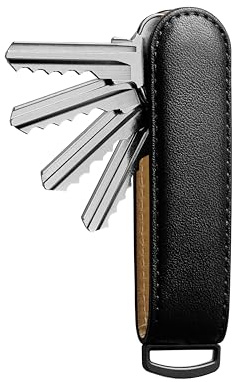 Jibbon Italian Premium Leather Key Organizer - Stylish Key Holder with Marine Grade 316 Stainless Steel, Compact EDC Keychain, Accommodates Up To 9 Keys, Including Car Keys - (Black)