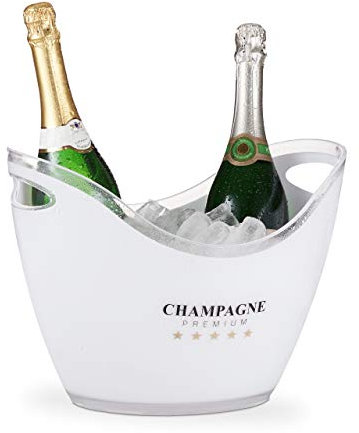 Relaxdays Secchio per il Ghiaccio, Champagne Premium, 6L di Volume, Portaghiaccio, Cestello, 25,5 x 34,5 x 26 cm, bianco