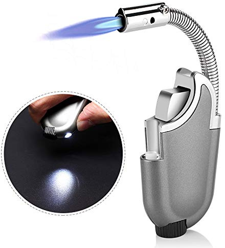 BBQ Zündschlauch Taschenlampe Turbo Feuerzeug Jet Butan Zigarre Küche Flexibles Rohr Feuerzeug Zigarette Winddicht Feuerzeug mit Lampenrohr, Butan Nicht Enthalten (Silber)