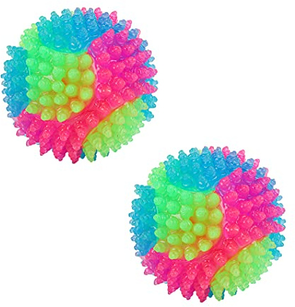 Rolin Roly Leuchtend Glow ball Blinkender Hundeball und Spielzeug für Hunde Bissfest (2PK Spiky Ball)