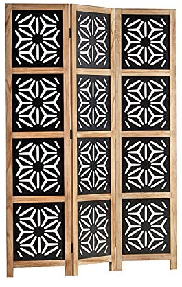 Homestyle4u 2015 Paravent en bois naturel noir naturel 3 pièces Brise-vue