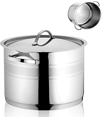 WHLMYH POT Zuppiera con coperchio, in acciaio inox con coperchio, per verdure, a conduzione rapida, adatto per tutti i fornelli, argento, 18 cm e 11,5 cm