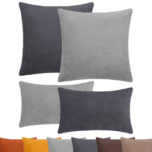 Selfitex 4er Set Cord Sofakissen 2X 30x50 + 2X 50x50, Couchkissen inkl. Füllkissen, samtiger Kissenbezug mit weicher Kissenfüllung, Flauschige Dekokissen für Wohn- & Schlafzimmer (Marbella)