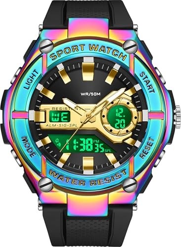 Reloj digital para hombre, deportivo, militar, resistente al agua hasta 5 ATM, electrónico, con temporizador, alarma, doble tiempo, reloj táctico para exteriores, iluminación grande, morado, Correas.