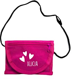 minimutz Geldbörse für Kinder mit Name (pink) |Motiv kleine Herzchen inkl. Namensdruck personalisiert & Bedruckt | Geldbeutel Jungen Mädchen mit Münzfach zum Umhängen