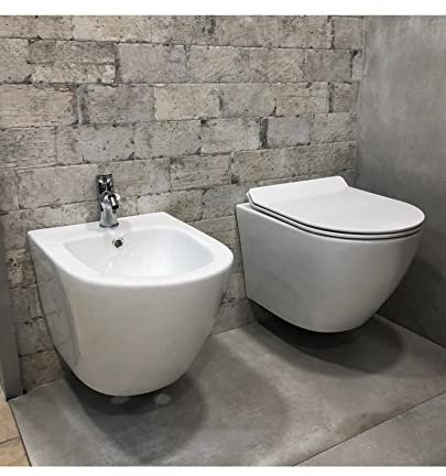 Coppia di sanitari wc e bidet sospesi ceramica SICENA ROUNDED