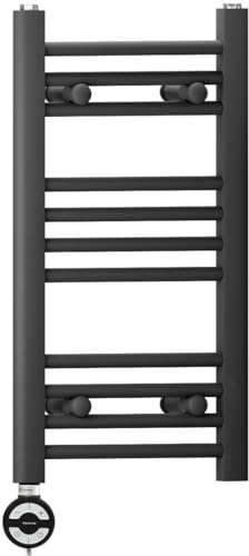 Myhomeware 400mm Wide Black Electric Bathroom Heated Towel Rail Thermostatic Warmer Radiator Precise Control (400 x 600 mm (BTU: 871))