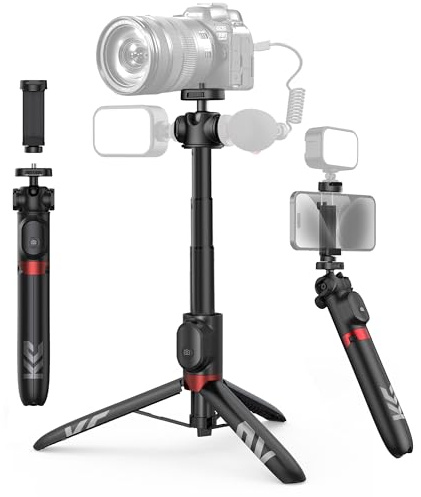 KraftGeek 48 Vlogging Phone Tripod Stand, Extendable Selfie Stick for iPhone and Android, Wireless Remote, 1/4 Screw Mount, 3 Cold Shoe, Portable Phone Stand Tripod for Video Recording and Photo