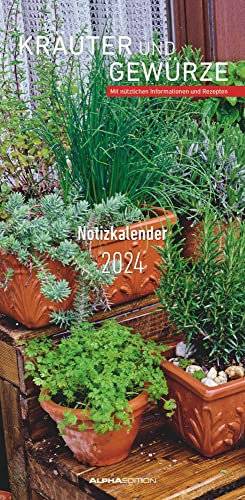 Kräuter & Gewürze 2024 - Streifenkalender 22x45 cm - mit Extraspalte für Geburtstage - Küchentipps und Mondphasen - Wandkalender - Terminplaner: Mit nützlichen Informationen und Rezepten