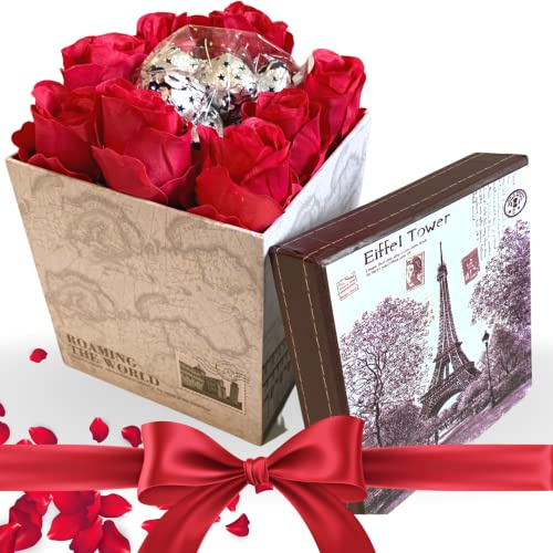 Baci Perugina Regalo per La Festa Della Donna 2024 - Scatola Elegante Parigi 14cm + 125gr Baci Perugina Classico + Rose Fuxia Artificiali - Confezione Regalo (MEDIO ROSE FUXIA)