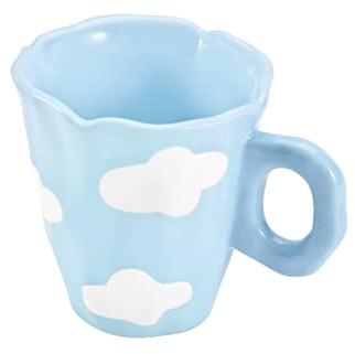 Koythin Ceramic Coffee Mug, Hand-painted Irregular Novelty Coffee Cup for Office and Home, 10 oz/300 ml for Latte Tea Milk (Blue Sky and White Clouds)