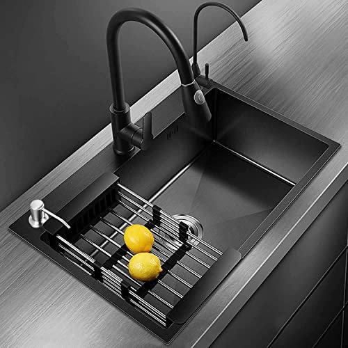 GEJLELDS Lavelli da Cucina Lavello a Scomparsa Lavello da Cucina in Acciaio Inox Nero Lavabo lavabo da appoggio da Incasso Bancone Bar Camper Piccolo a Fessura Singola,72 * 45 * 20cm
