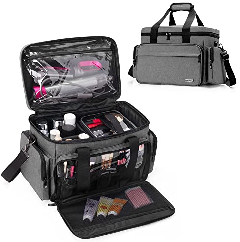 BAFASO Make up Organizer Tasche, Kosmetiktasche Damen, Schminktasche Groß | Kosmetik Tasche für Unterwegs, Kulturtasche Damen Groß, Tragetasche für Kosmetika und Make up, (Patent angemeldet), Grau