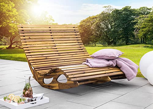 Chillroi® Ergonomische Doppelschwungliege XXL Saunaliege aus Akazienholz Gartenliege 120x150 in cm