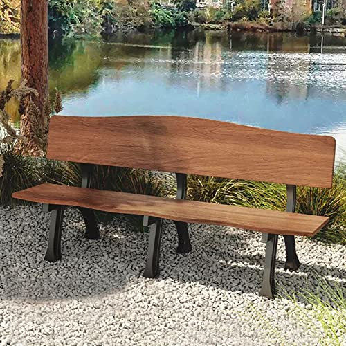 ZMYJTO Patio-Blockbank, Gartenbank, Hofbank im Freien, Parkbank, Veranda-Stuhlbank im Freien, mit Rückenlehne, Stuhlbeine aus Metall + Blockstuhl-Oberfläche, rustikale Bank für Hof oder Rasen (Colo