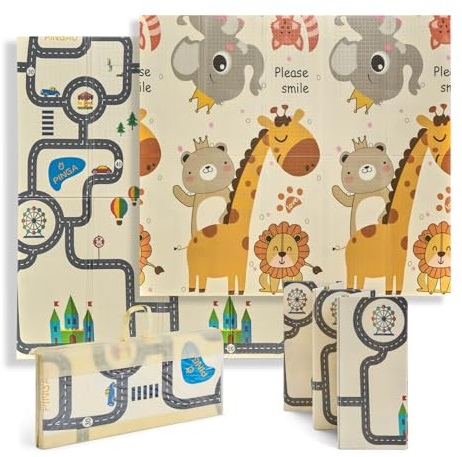 Buddy Baby - Tappetino da gioco per bambini, XXL, 180 x 200 cm, double face, resistente, imbottito, pieghevole, con borsa per il trasporto