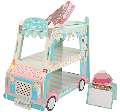 Mikinona Cream Truck Van Cake Stand Cardboard Cupcake Holder for Afternoon Tea Party Decor Table Centerpiece for Birthdays Baby Showers and Celebrations