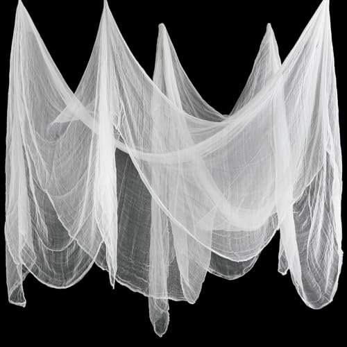 Boao Tela Espeluznante de Halloween Gasa Muselina de Algodón Paño Tela de Queso de Terror Decoración de Miedo para Fiesta Halloween Casa Embrujada Puerta (Blanco, 85 x 394 Pulgadas)
