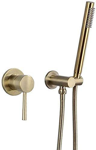 Shower Taps, Wall Mounted Brass Bath Shower Set Brushed Gold Shower Set Mixer Tap Shower, Luxury Faucets Set,Brushed Gold