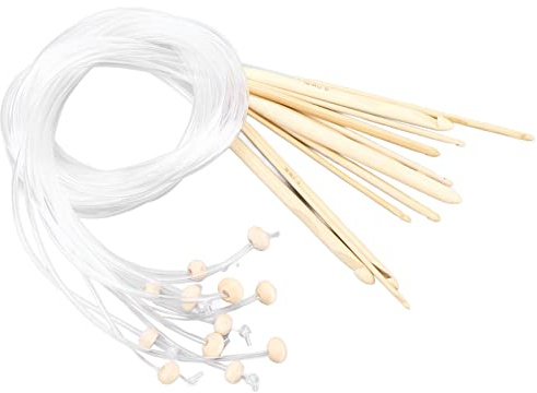 Tissting 12 Stück Tunesische Häkelnadel Set, 3-9mm Holz Stricken Nadeln mit Verlängertem Geflochtenem Rohr, 12cm Lang Garnhaken Häkelset Stricknadel Grip Häkeln für Handgemachtes Stricken