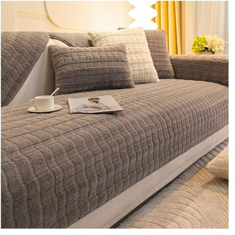 Tauzveok Kaninchensamt Sofa Überzug, Sofaschoner rutschfest, L Und U Form Sofabezug Ecksofa 3 2 4 1 Sitzer, Kunstpelz Couchbezug, Waschbar Sofaüberwurf,Grau,70 * 150cm