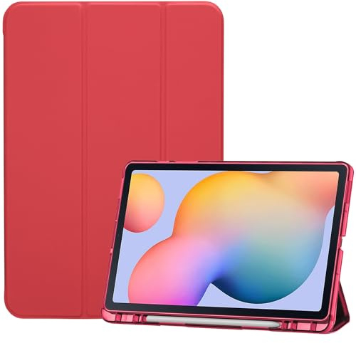 ProCase Funda para Galaxy Tab S6 Lite 10.4 2024 2022 2020 con Soporte para S Pen (SM-P620/P625/P613/P619/P615/P610), Funda Trifold, TPU Suave Translúcida, Despertar/Reposo Automático - Rojo