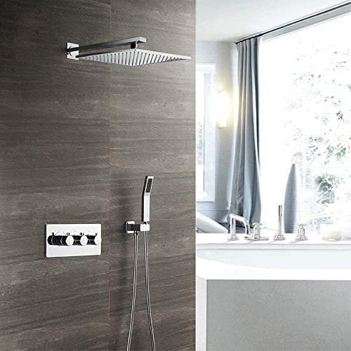In-Wall 30 cm quadratisches Thermostat-Duschset Kupfer-Duscharmatur Top-Spray-Duschsystem 2 Modi Home Silber Langlebige Badewannen-Duschsysteme