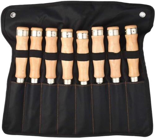 BomDog Scalpello, Scalpello per Legno Professionale, Larghezza Testa Taglierina: 6 Mm, 10 Mm, 14 Mm, 18 Mm, 22 Mm, 24 Mm, 32 Mm, 38 Mm, Set da 8 Pezzi