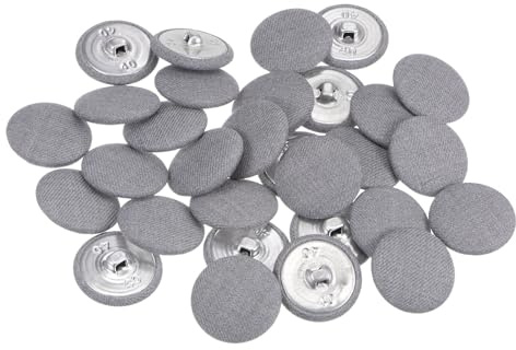 QUARKZMAN 30 Stück Knöpfe mit Stoffüberzug 25 mm Vintage Stoffknöpfe Bezogen Nähknöpfe Grau Runde Retro Bastelknöpfe Metallschaft für Mantel Strickjacke Anzüge Kleider Blusen