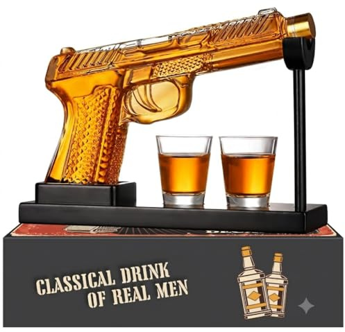 Gifts for Men Dad Fathers Day, Unique Anniversary Birthday Gift for Him Husband, 9 Oz Whiskey Decanter Set with 2 Oz Shot Glasses, Cool Military Presents liquor dispenser for Home Bar Man Cave