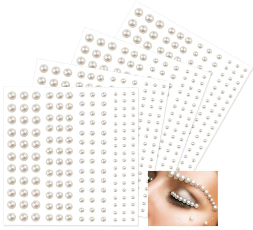 Perlen Glitzersteine Aufkleber,1300 Pcs Perlen Aufkleber Gesicht Gems Selbstklebende Weiß Flache Rückseite Pearl Selbstklebende Halbperlenfür Gesicht Körper Nägel Haare Make up (3/4/5/6mm)