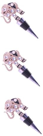 Garneck 3pcs Wine Bottle Stoppers Alloy Stoppers Unique Rhinestone Elephant Shape Head for Wine Oil Vinegar
