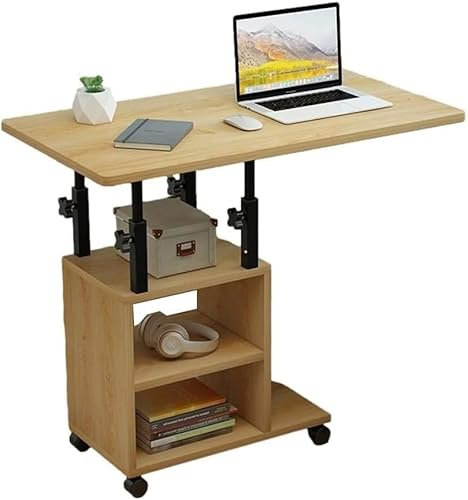 Verstellbarer Überbett-Nachttisch mit Rädern, mobiler Stehpult-Stahlrahmen-Roll-Laptop-Tisch