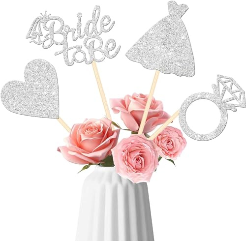 SYKYCTCY 12 Stück Wedding Tischdeko Glitzer Bride to Be Wabe Dekorationen Heart Ring Dress Tischdeko für Verlobung Hochzeiten Party Wabe Dekorationen Silver