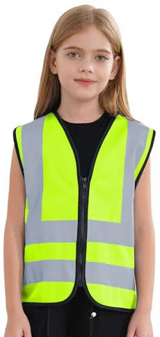 TTAO Garçon Fille Gilet de Sécurité de Haute Visibilité Gilet Réfléchissant Zippée sans Manche Veste Jaune Voiture Gilets de Travail Gilets d'activité Bénévole 3-12 Ans Un jaune fluo 10-12 ans