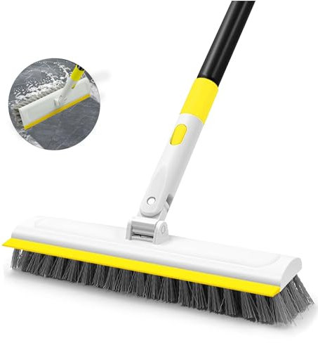 DALIPER Floor Scrub Brush with 127CM Long Handle for Cleaning, 2 in 1 Scrape Scrubber Brush with Squeegee, 180° Rotating Tile Tub Scrub Brushes Attachment for Clean Bathroom Deck Kitchen and Wall
