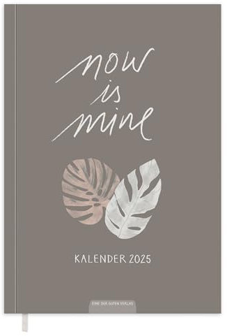 Terminkalender A5 - Kalender 2025, Wochenplaner und Notizbuch für mehr Achtsamkeit, Taschenkalender & Terminplaner, Softcover, Grau Beige mit Blumen, klimaneutral auf FSC Papier