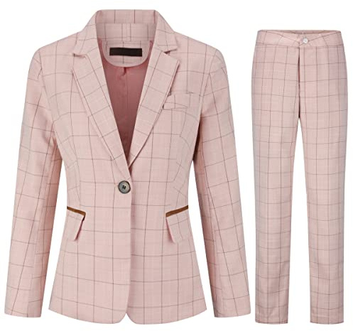 YUNCLOS Tailleur Femme 2 pièces Slim Fit Chic Veste Bureau Travail Blazer Pantalons Constume Ensemble à Carreaux