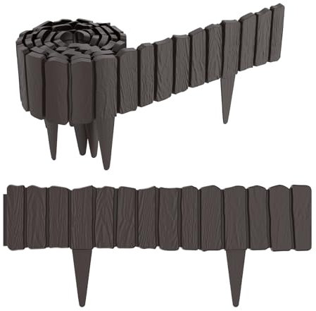 Aufun 2,3m Holzoptik Beeteinfassung zuschneidbar Beetumrandung Rasenkante Palisadenzaun Holzzaun klein Beetbegrenzung Palisaden Deko Gartenpalisade Beetzaun (Braun)