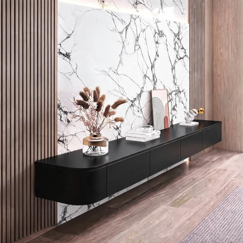 XDXINY TV-Hängeschrank aus Massivholz, für Wohnzimmer, Zuhause, Couchtisch, TV-Schrank, 140, 160, 180, 200, 220, 240 cm, mehrere Größen verfügbar (schwarz, 200 x 20 x 24 cm)
