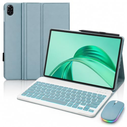 HLTOOP Funda Teclado de Español (Incluye Ñ) para Honor Pad X8A de 11 Pulgadas 2024, Teclado Inalámbrico Retroiluminado Desmontable con Cubierta Protectora, Ratón De Tableta,Azul