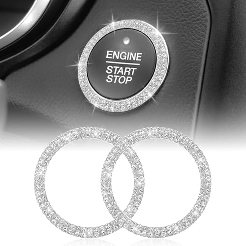 2 Stück Auto Start Stopp Dekoration Ring Universal Kristall Strass Motor Starter Dekoration Glitzer Ring Startknopf Auto Dekor Innenraum Zubehör Frauen Autoinnenraum Deko für die meisten Modelle
