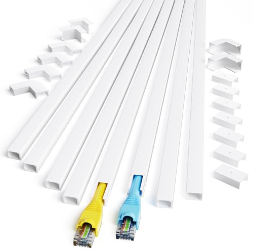 Einschnur Kabelkanal, 8M Selbstklebend Weiss Mini, Lackierbarer zum Verstecken eines Netzkabels, Lautsprecherkabels oder TV-Kabels zu Hause oder im Büro - 8X L1000mm, B15mm, H10mm