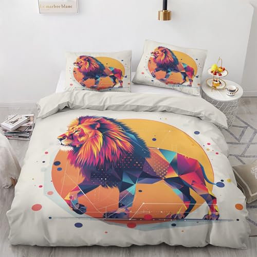 QBIDCSX Bettwäsche 135x200 KöNig Der LöWen Kinderbettwäsche Bettwäsche Set für Kinder Mädchen, Weiche Mikrofaser Bettbezüge 135x200 cm mit Reißverschluss + 2 Kissenbezug 80x80 cm