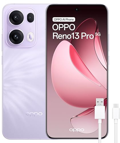 OPPO Reno13 Pro 5G - Smartphone Libre con IA, 12GB RAM + 512, Pantalla AMOLED 6.83 120Hz, Cámara 50MP + Teleobjetivo 3.5x, IP69, Batería 5.800, Carga Rápida 80W, Versión Española - Morado