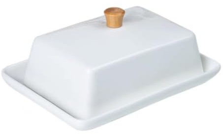 ATREDESES Mantequera con Tapa Caja de Mantequilla Superior de Madera de cerámica Simple Creativa Plato de Mantequilla Cubierto Plato de Mantequilla Plato de corazón Superior de Madera Mantequera(S)