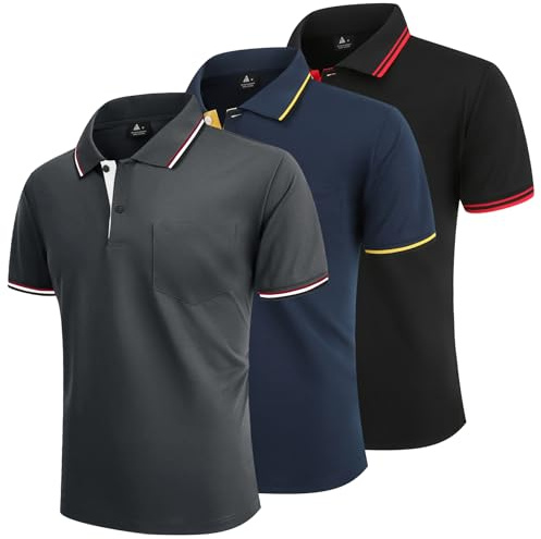 LLdress 3er Pack Poloshirt Herren Kurzarm Atmungsaktiv Poloshirt Set Leichtes Golf Polohemd Schnelltrocknend T Shirt